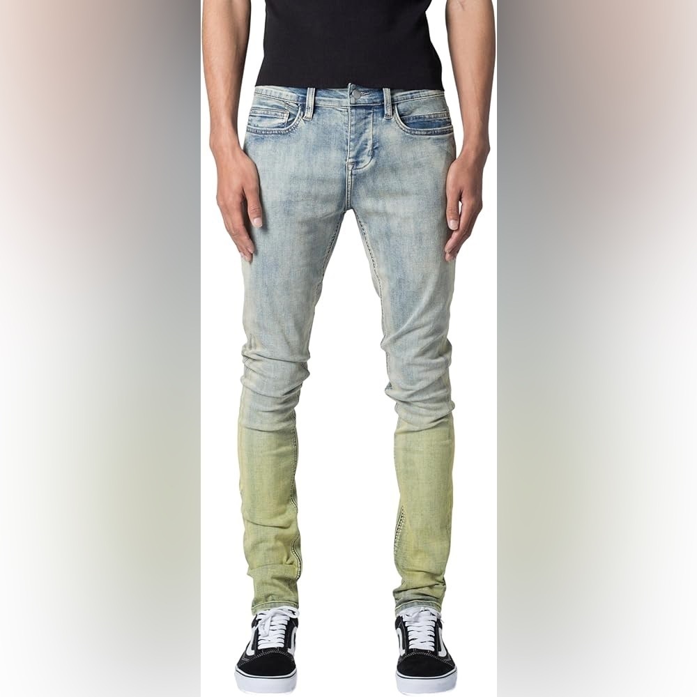 MNML Men's Gradient Skinny Denim Jeans Size 42x34  Vintage Blue/Green